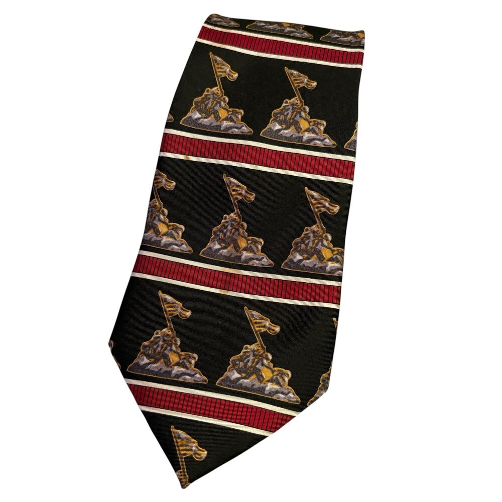 WOLFMARK Men's 100% Silk Necktie Raising The‎ Flag at Iwo Jima EUC
